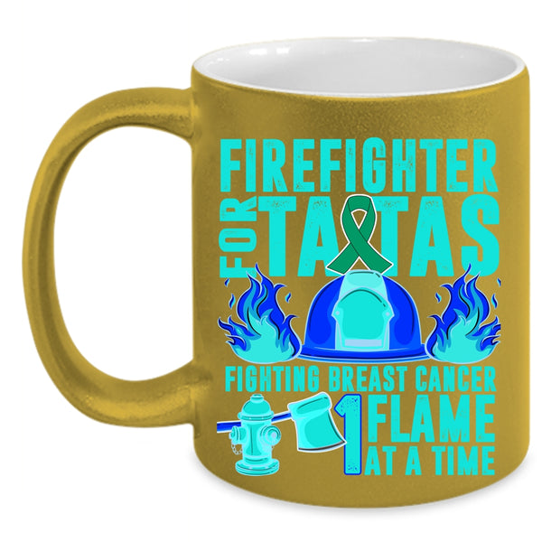 Cute Firefighters Coffee Mug, Firefighter For Tatas Fighting Breast Accent Mug