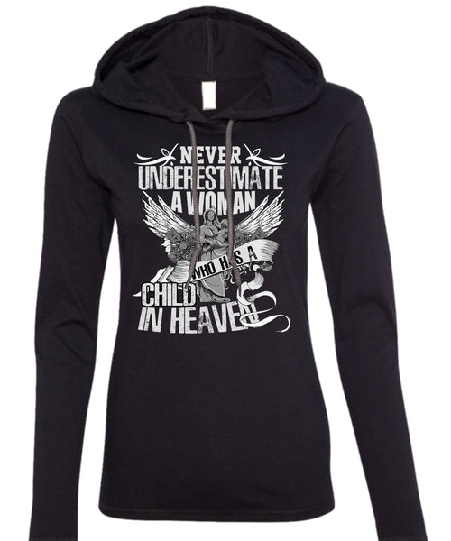Woman Who Has A Child In Heaven T Shirt, Being A Mom T Shirt (Anvil Ladies Ringspun Hooded)