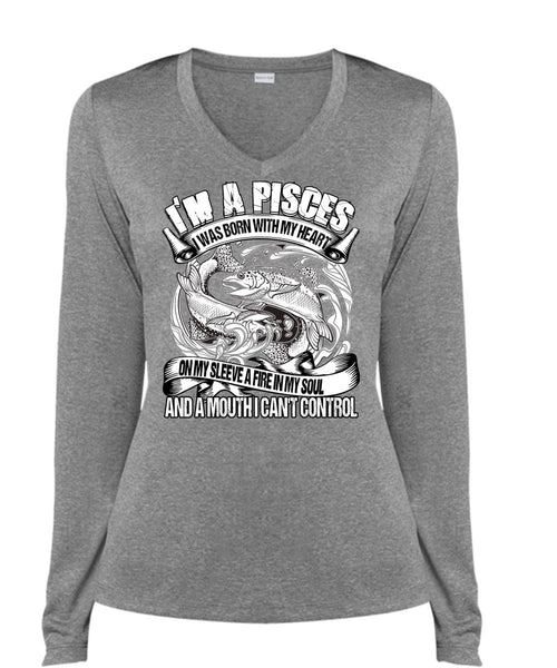 I'm A Pisces T Shirt, I Can't Control T Shirt, Cool Shirt (Ladies LS Heather V-Neck)