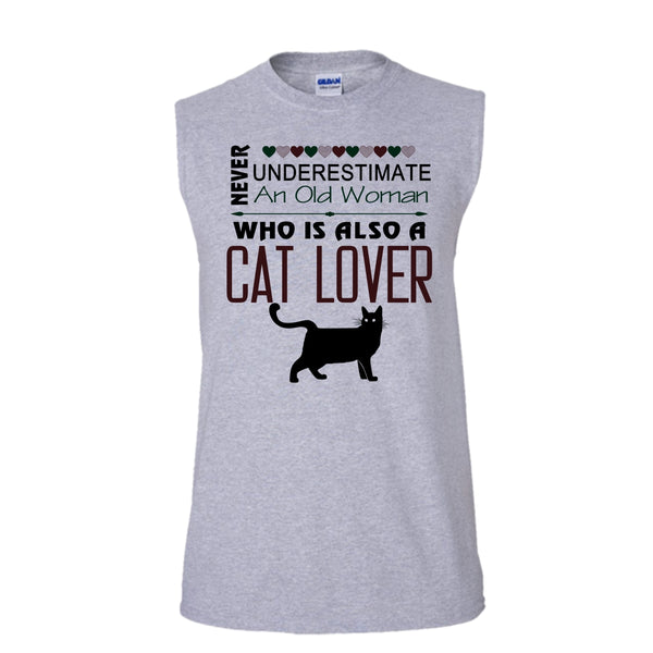 An Old Woman Who Is Also A Cat Lover Shirt, Cool Cat Shirt (Men's Cotton Sleeveless)