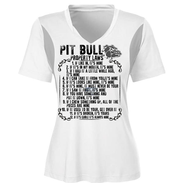 Pit Bull Property Laws T Shirt, My Pet T Shirt, Cool Shirt (Ladies LS Heather V-Neck)