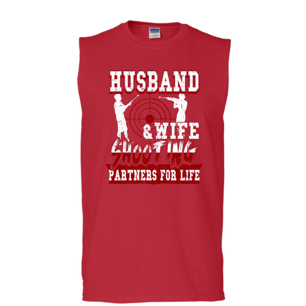 Husband & Wife T Shirt, Shooting Partners For Life T Shirt, Cool T Shirt (Men's Cotton Sleeveless)