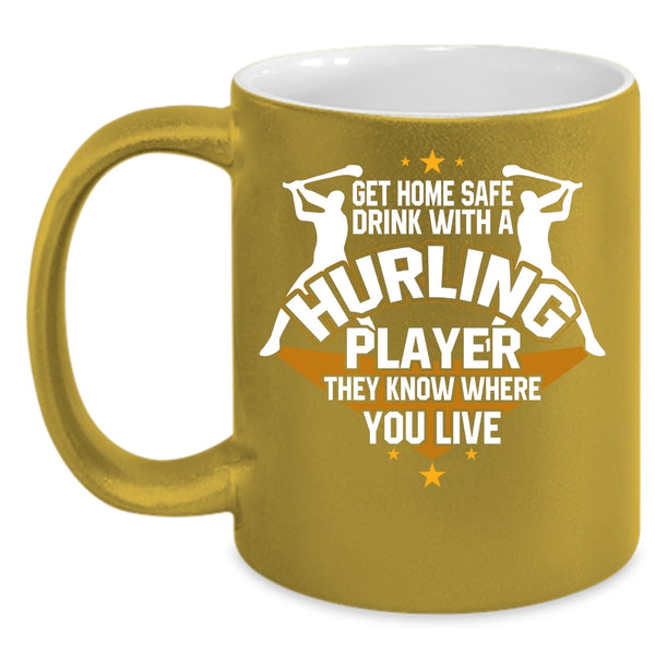 Drink With A Hurling Player Coffee Mug, Cool Sport Coffee Cup