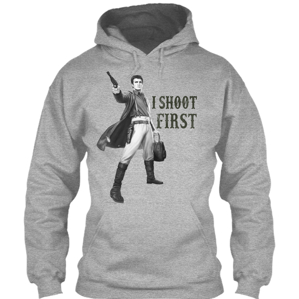 A black t-shirt with the shopify logo