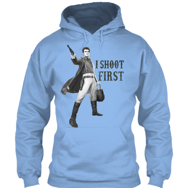 A black t-shirt with the shopify logo