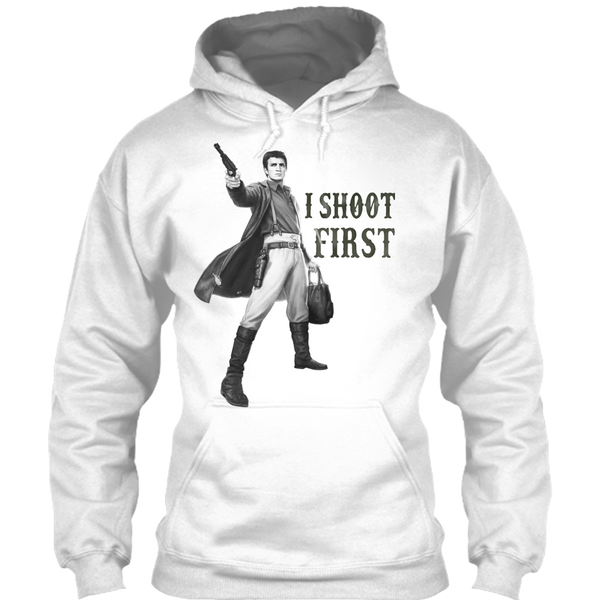 A black t-shirt with the shopify logo