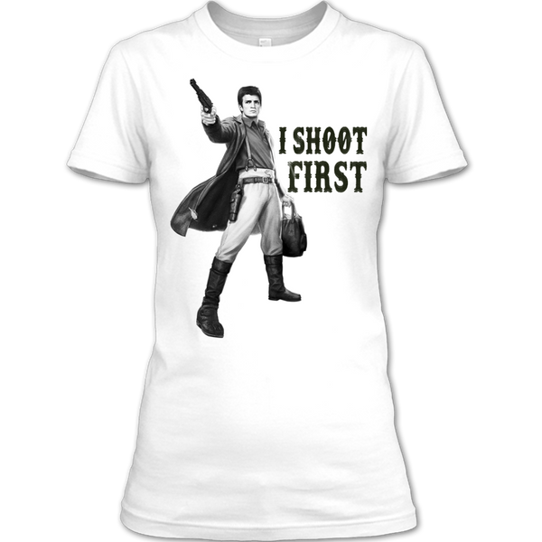 A black t-shirt with the shopify logo