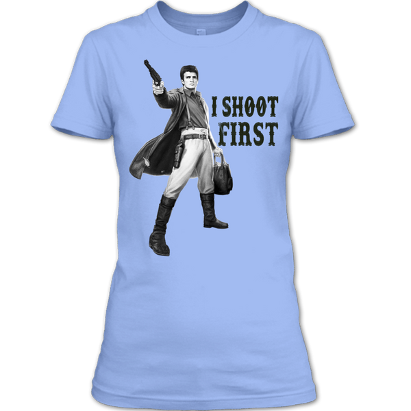 A black t-shirt with the shopify logo