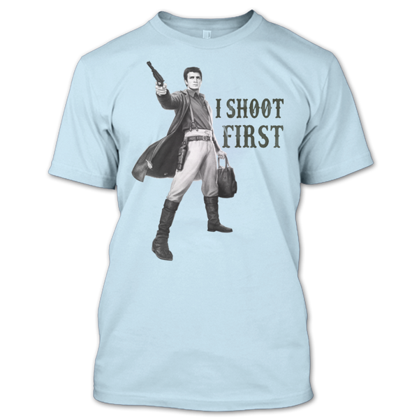 A black t-shirt with the shopify logo