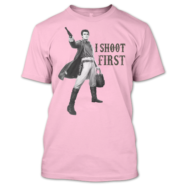 A black t-shirt with the shopify logo