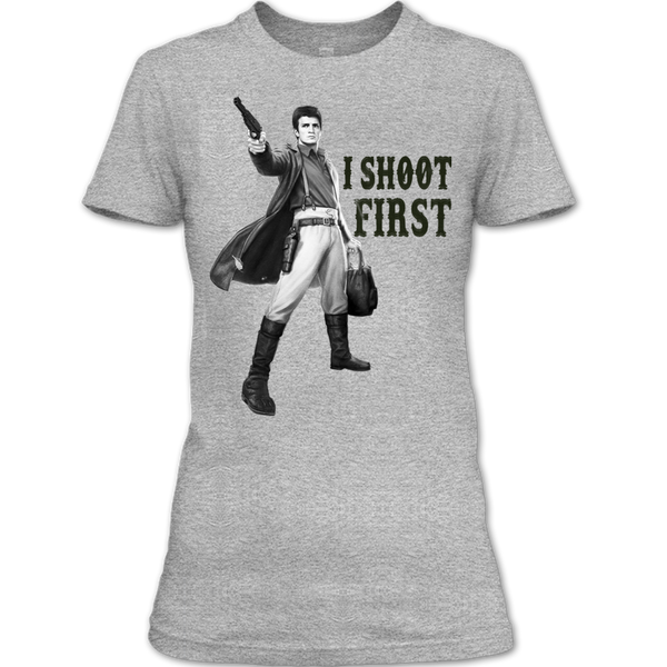 A black t-shirt with the shopify logo