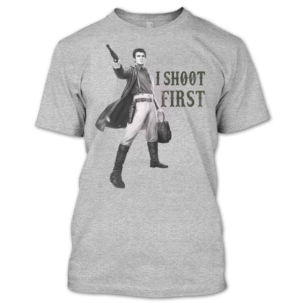 A black t-shirt with the shopify logo