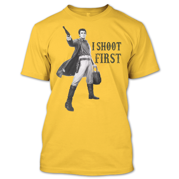 A black t-shirt with the shopify logo