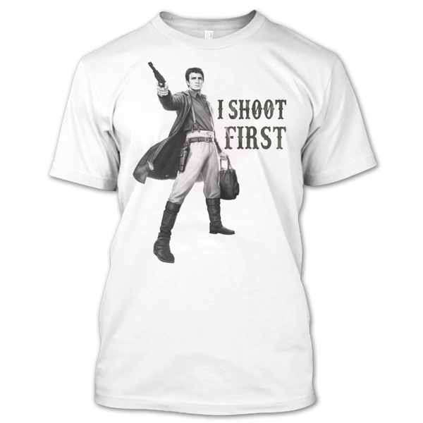 A black t-shirt with the shopify logo