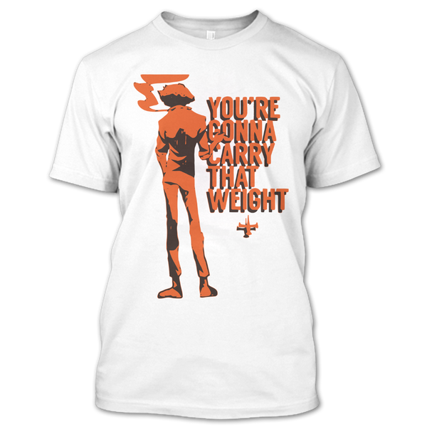 A black t-shirt with the shopify logo