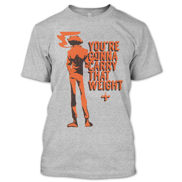 A black t-shirt with the shopify logo