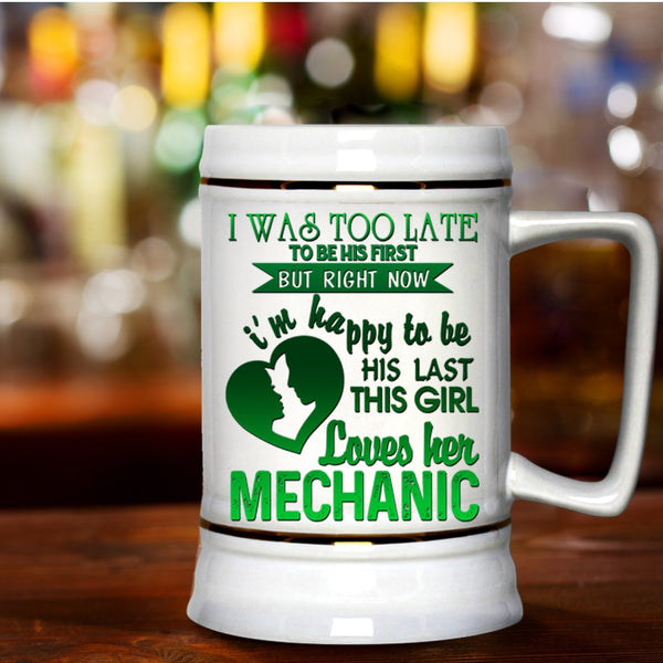 Cute Mechanic's Girlfriend Beer Stein 22oz, This Girl Loves Her Mechanic Beer Mug