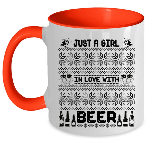 Cute Girls Coffee Mug, Just A Girl In Love With Beer Accent Mug