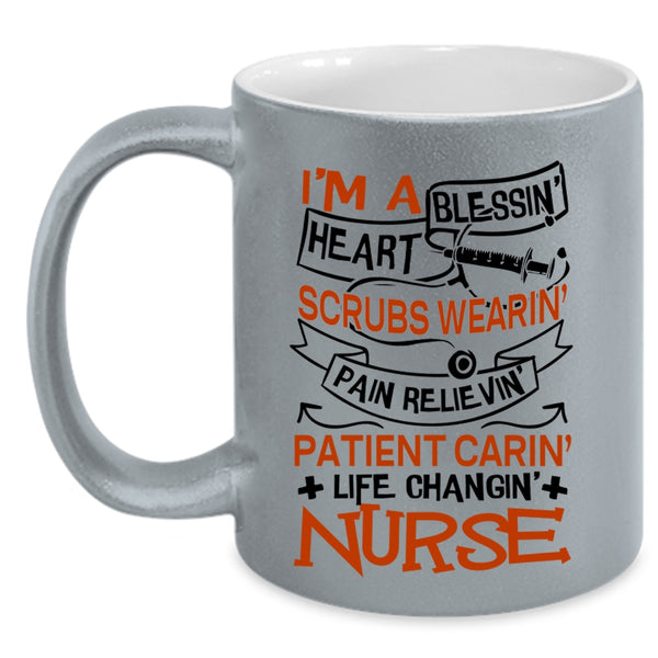Blessing Heart Scrubs Wearing Coffee Mug, I'm A Nurse Accent Mug