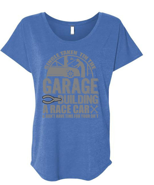 Garage Building A Race Car T Shirt, Being A Mechanic T Shirt, Cool Shirt (Ladies' Triblend Dolman Sleeve)