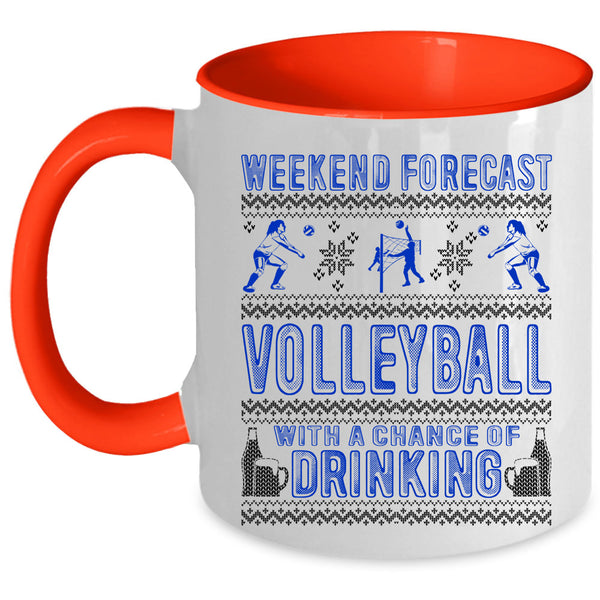 Chance Of Drinking Coffee Mug, Weekend Forecast Volleyball Accent Mug
