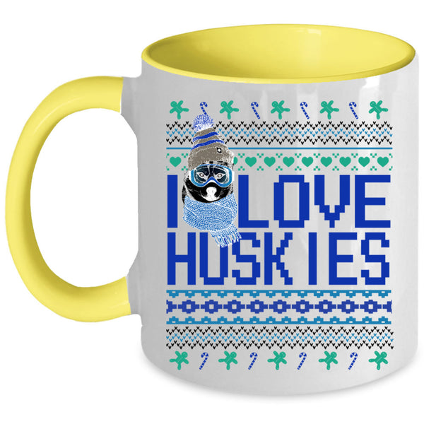 Cute Husky Lovers Coffee Mug, I Love Huskies Accent Mug