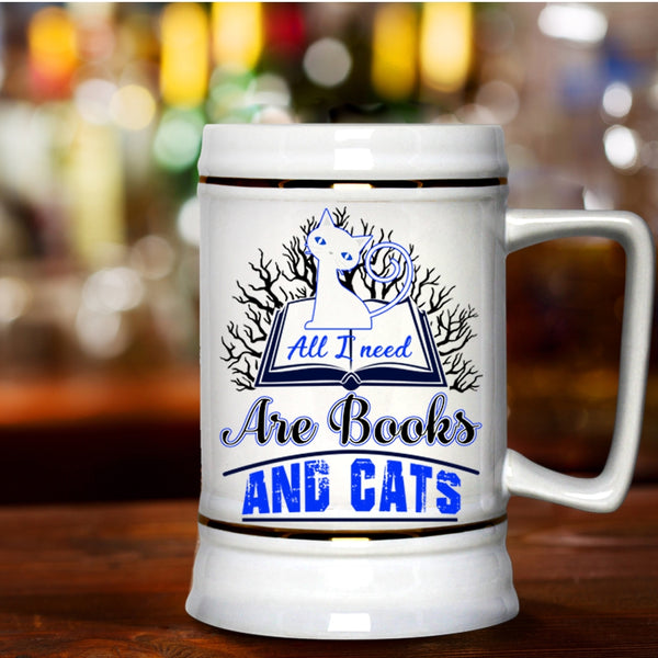 Gift For Book Reader Beer Stein 22oz, All I Need Are Books And Cats Beer Mug