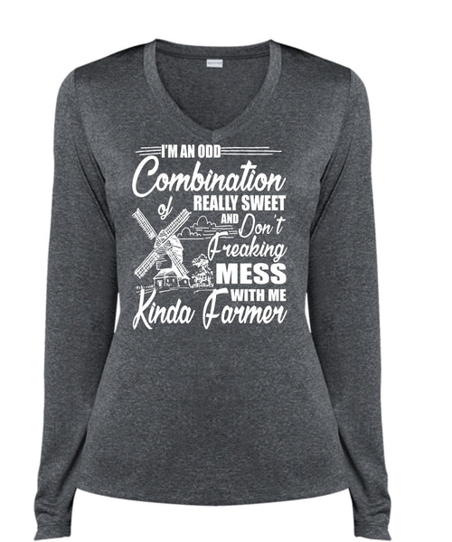 Mess With Me Kinda Farmer T Shirt, Being A Farmer T Shirt, Cool Shirt (Ladies LS Heather V-Neck)