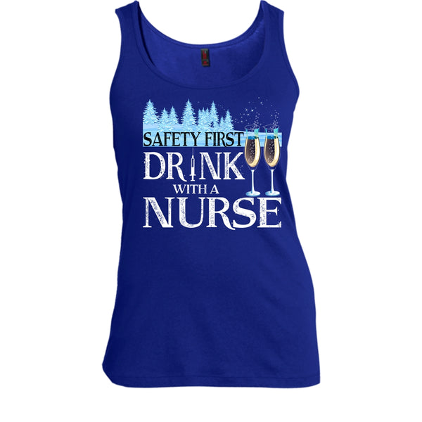 Safety First Drink With A Nurse T Shirt, Nurse Merry Christmas T Shirt, Cool T Shirt