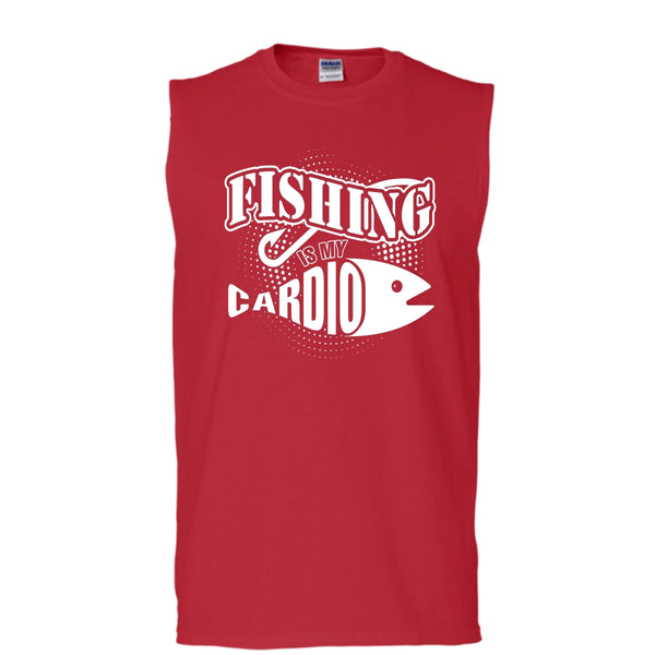 Fishing Is My Cardio T Shirt, Coolest Hooker Tank Top (Men's Cotton Sleeveless)