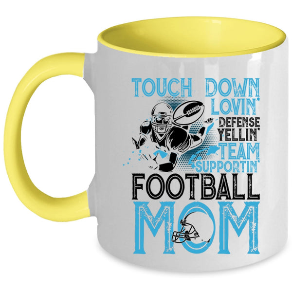 Football Mom Coffee Mug, Touch Down Loving Team Supporting Accent Mug