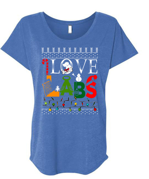 I Love Labs T Shirt, This Girl Loves Christmas T Shirt, Cool Shirt (Ladies' Triblend Dolman Sleeve)