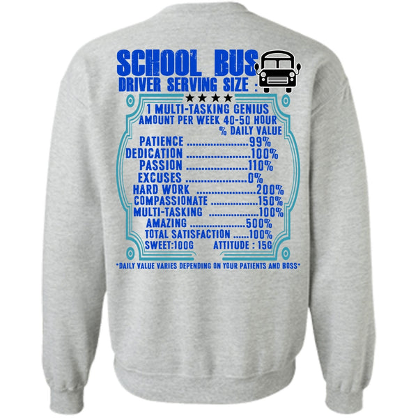 I Love Bus T Shirt, School Bus Driver Serving Size Sweatshirt