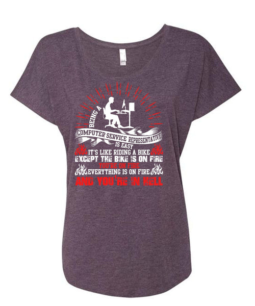 Being A Computer Service T Shirt, Riding A Bike T Shirt, Cool Shirt (Ladies' Triblend Dolman Sleeve)