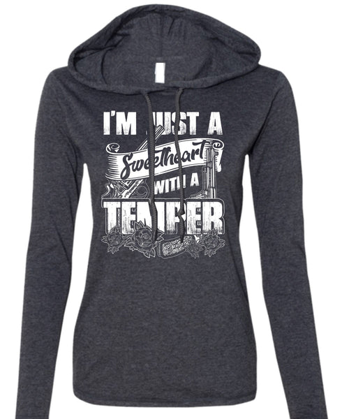 Sweetheart With A Temper T Shirt, Being A Hunter T Shirt (Anvil Ladies Ringspun Hooded)
