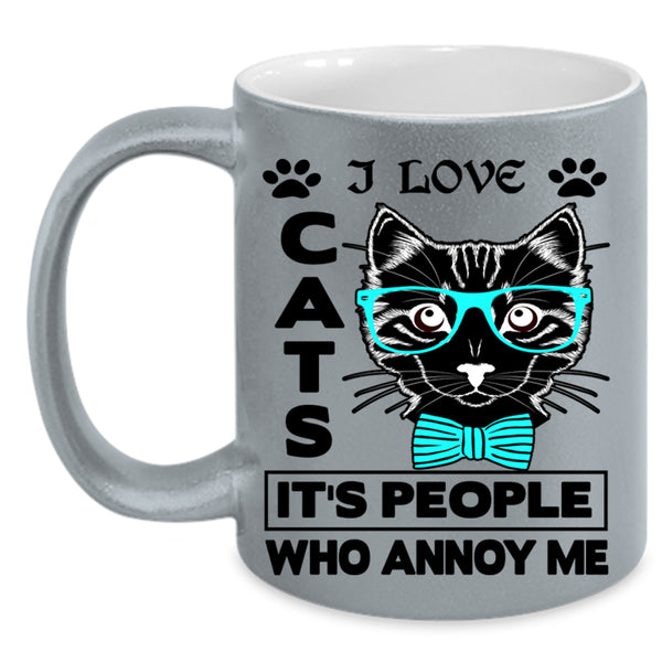 Cute Gift For Cat Lovers Coffee Mug, I Love Cats Accent Mug