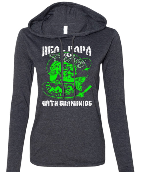 Real Papa Goes Fishing With Grandkids T Shirt, I Love Fishing T Shirt (Anvil Ladies Ringspun Hooded)