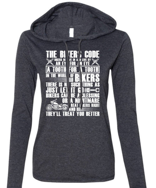 The Bikers Code T Shirt, World Of Biker T Shirt (Anvil Ladies Ringspun Hooded)