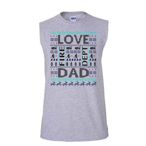 Love Fire Dept Dad T Shirt, Merry Christmas Gift Tank Top (Men's Cotton Sleeveless)