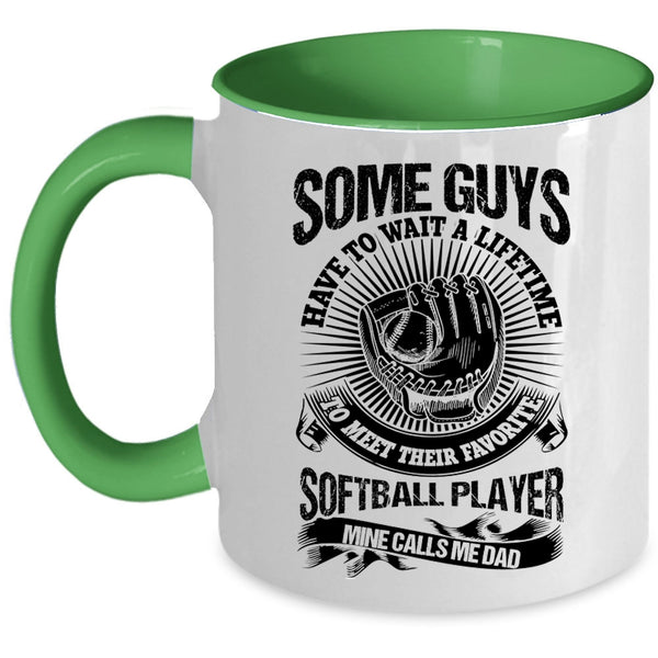 Awesome Dad Coffee Mug, My Favorite Softball Player Calls Me Dad Accent Mug
