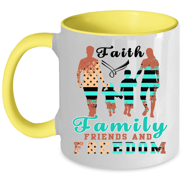 American Flag Coffee Mug, Faith Family Friends And Freedom Accent Mug