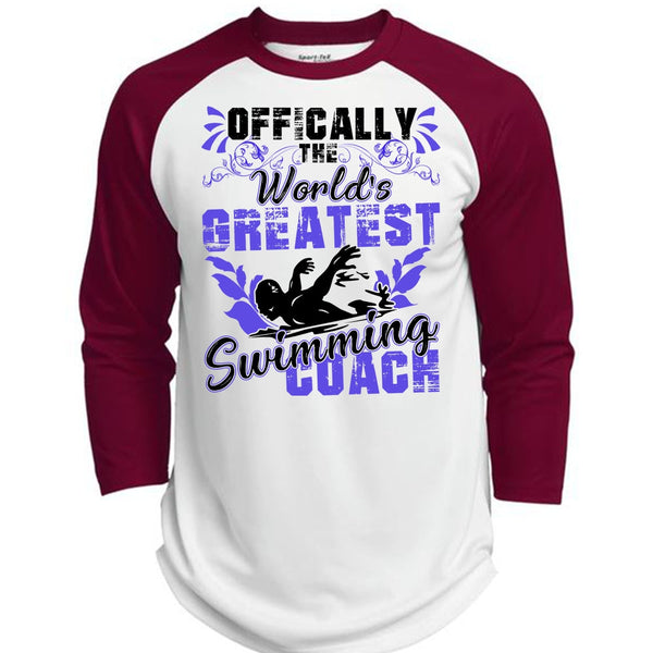 Offically The World's Greatest Swimming Coach T Shirt, I Love Swimming T Shirt, Awesome T-Shirts  (Polyester Game Baseball Jersey)
