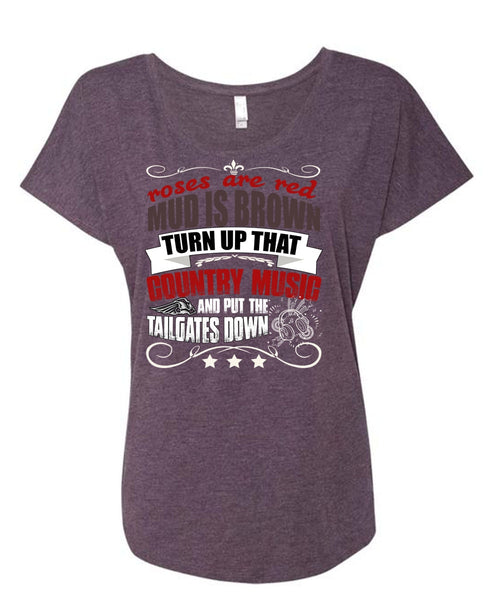 Country Music And Put The Tailgates Down T Shirt, My Favorite T Shirt, Cool Shirt (Ladies' Triblend Dolman Sleeve)