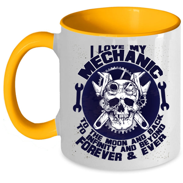 Mechanic's Girlfriend Coffee Mug, I Love My Mechanic To The Moon And Back Accent Mug