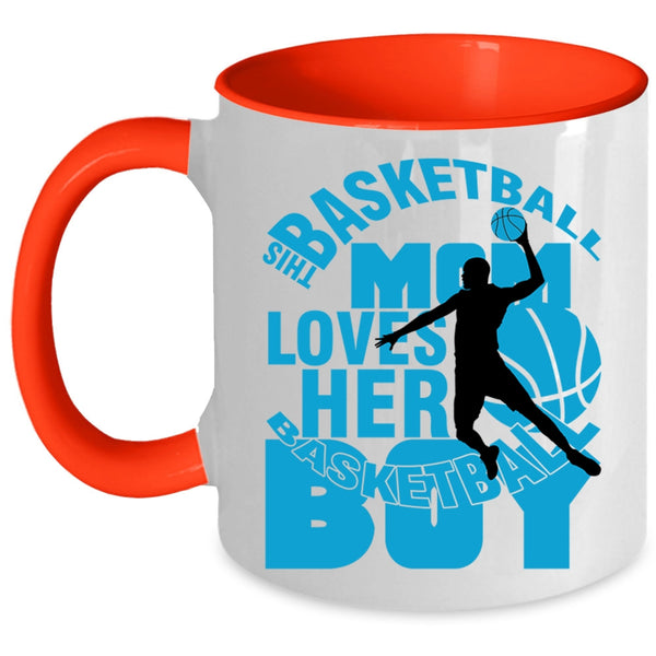 Cool Mom Coffee Mug, This Basketball Mom Loves Her Basketball Boy Accent Mug