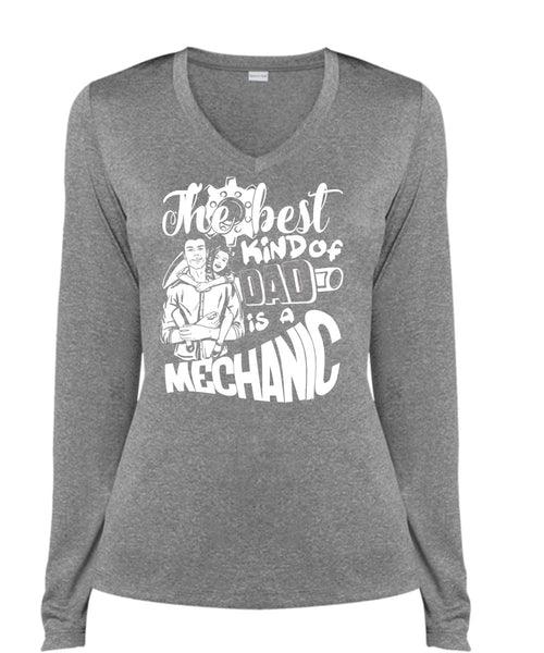 The Best Kind Of Dad Is A Mechanic T Shirt, Being A Mechanic T Shirt, Cool Shirt (Ladies LS Heather V-Neck)