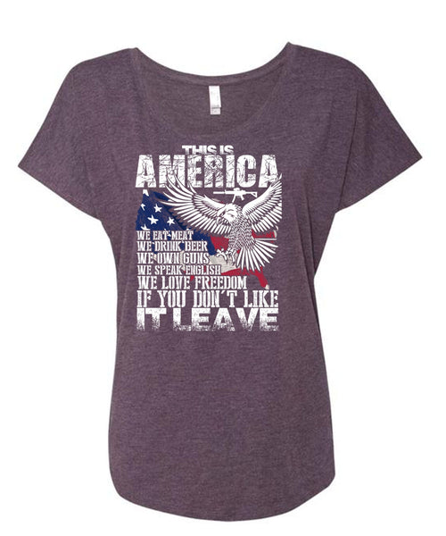 This Is America T Shirt, We Eat Meat T Shirt, Cool Shirt (Ladies' Triblend Dolman Sleeve)