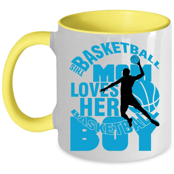Cool Mom Coffee Mug, This Basketball Mom Loves Her Basketball Boy Accent Mug