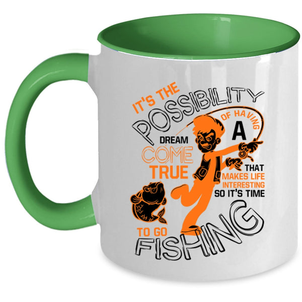 Funny Fishing Coffee Mug, It's Time To Go Fishing Accent Mug