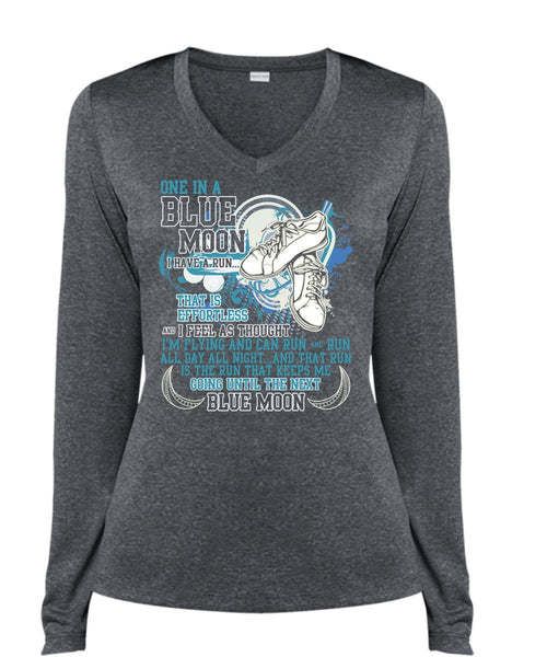 I'm Flying And Can Run T Shirt, One In A Blue Moon T Shirt, Cool Shirt (Ladies LS Heather V-Neck)
